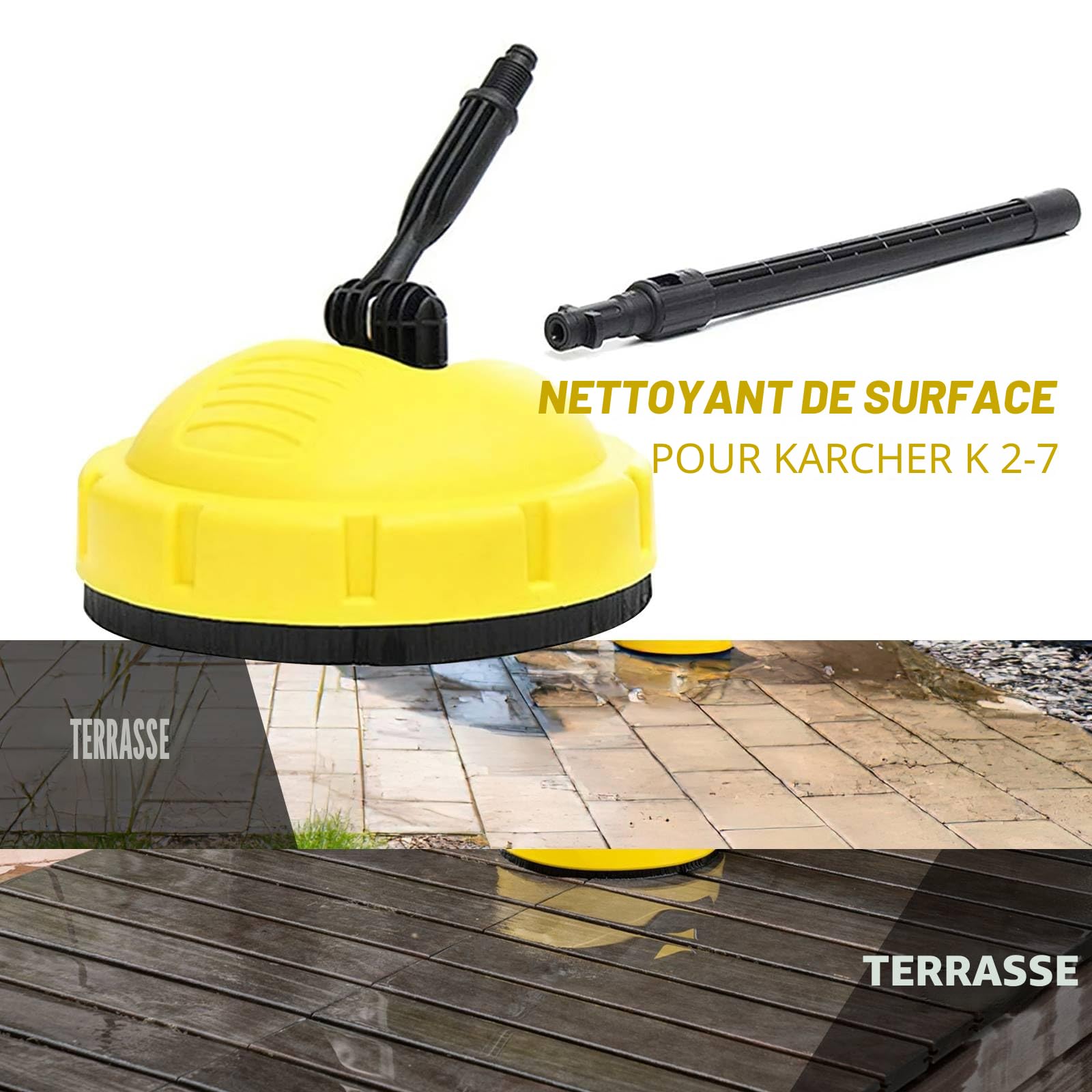 Nettoyeur de Surface Haute Pression pour Karcher K1 K2 K3 K4 K5 K7,Nettoyeur de Terrasse Brosse Rotative,Accessoire de Nettoyage de Terrasse pour Nettoyeurs Haute Pression,Voiture,Jardin (1PCS)