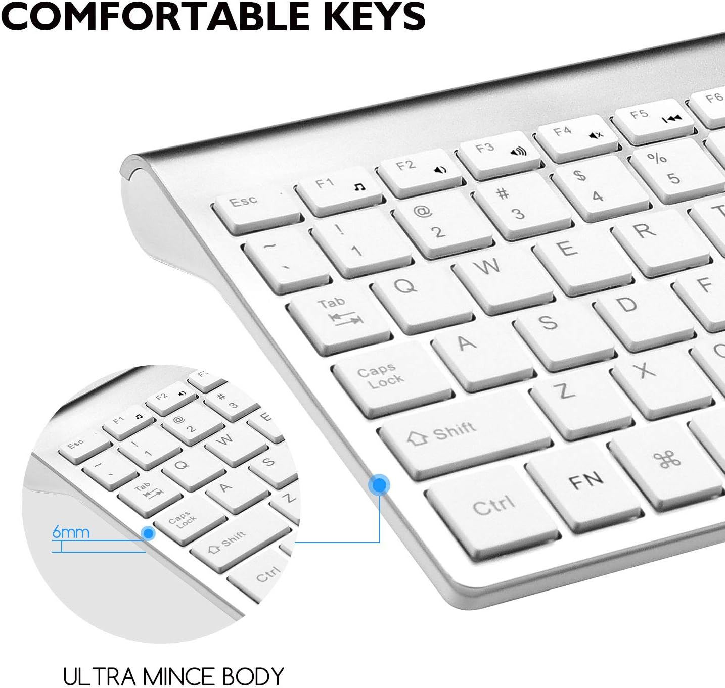 cimetech Wireless Keyboard and Mouse Combo, Compact Silent Ergonomic Scissor Switch Keyboard and Optical Mouse Set, 2.4G Lag-Free Cordless Keyboard Mice for Computer, Mac, Laptop, PC, Windows - Silver