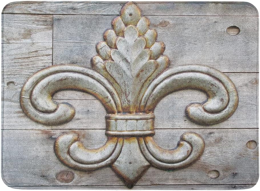 4 Piece Fleur-De-Lis Waterproof Fabric Bathroom Sets with Non-Slip Rugs, Toilet Lid Cover and Bath Mat, Waterproof Shower Curtain with Standard Size