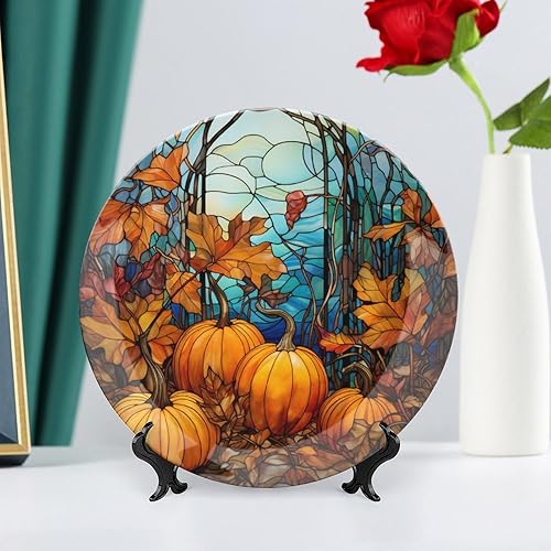 Miniatura 6 de Plato decorativo de calabaza de acuarela para pared de cerámica para el hogar, plato tambaleante con soporte de exhibición, decoración de mesa,