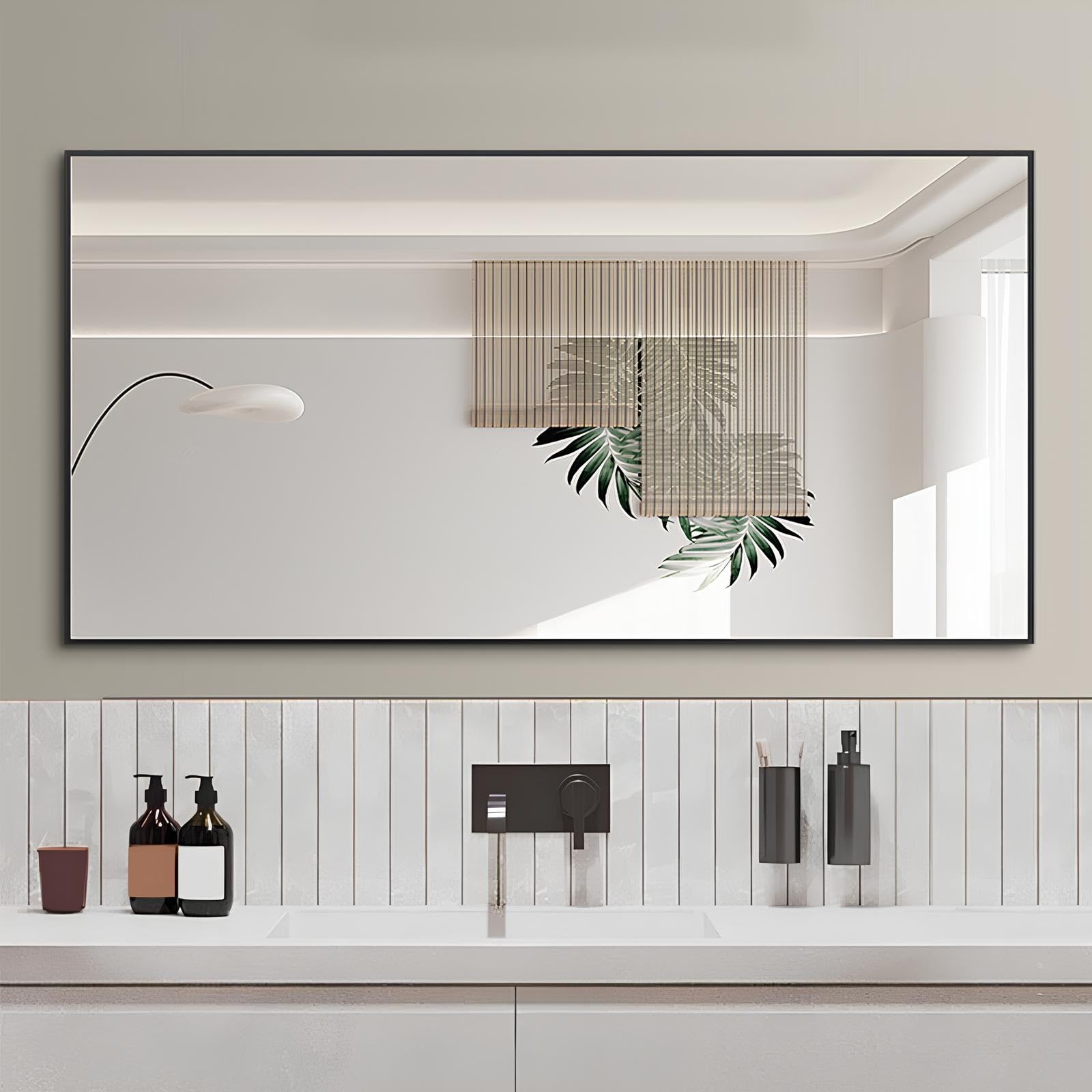 Großer Rechteckiger Badspiegel, Moderner Dekorativer Schminkspiegel, Wandspiegel Mit Metallrahmen Für Den Eingangsbereich, Wohnzimmer Horizontal Oder Vertikal(Schwarz,60 * 90cm/23.6 * 35.4in)