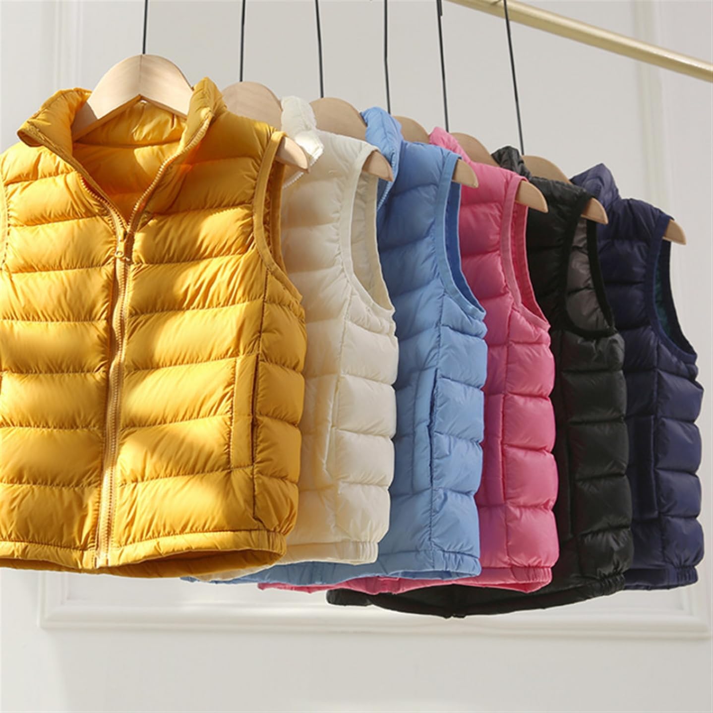 Boys Girls Outwear Vest, Lightweight Solid Color Sleeveless Vest, Water-Resistant Packable Puffer Jacket