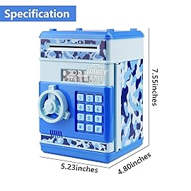 Totola Piggy Bank Electronic Mini ATM for Kids Baby Toy, Safe Coin Banks Money Saving Box Password Code Lock for Children,Boys Girls Best Gift (Camo Blue)