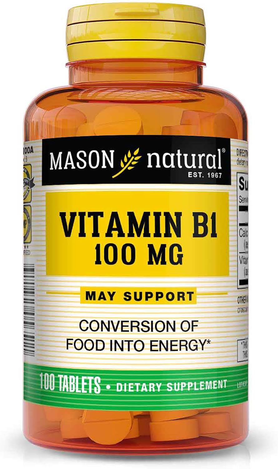 Mason Natural Vitamin B1 (Thiamin) 100 mg - Healthy Conversion of Food into Energy, Supports Nerve and Immune Health, 100 Tablets : Health & Household