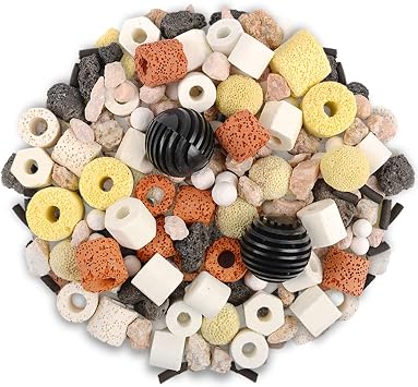Yamibobo Aquarium Filter Media Bio Balls Ceramic Rings Set, 12 in 1 Aquarium Filter Media, Bacteria House for Fish Tank and Pond, Filter Accessories 500g/1.1lb