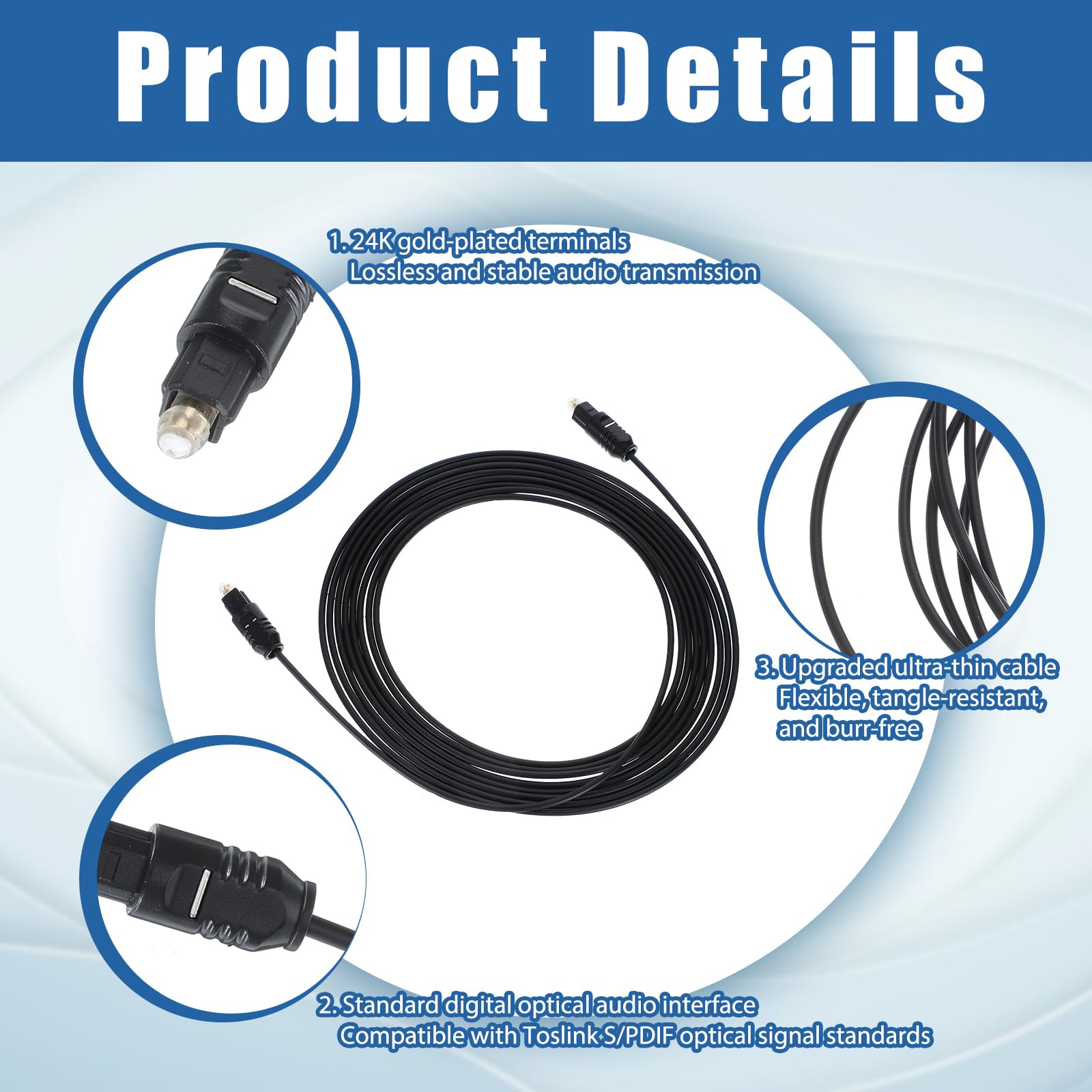 Cable de audio óptico de 3 metros, cable óptico para barra de sonido, cable de fibra óptica ultrafino, compatible con barra de sonido, TV, cine en casa