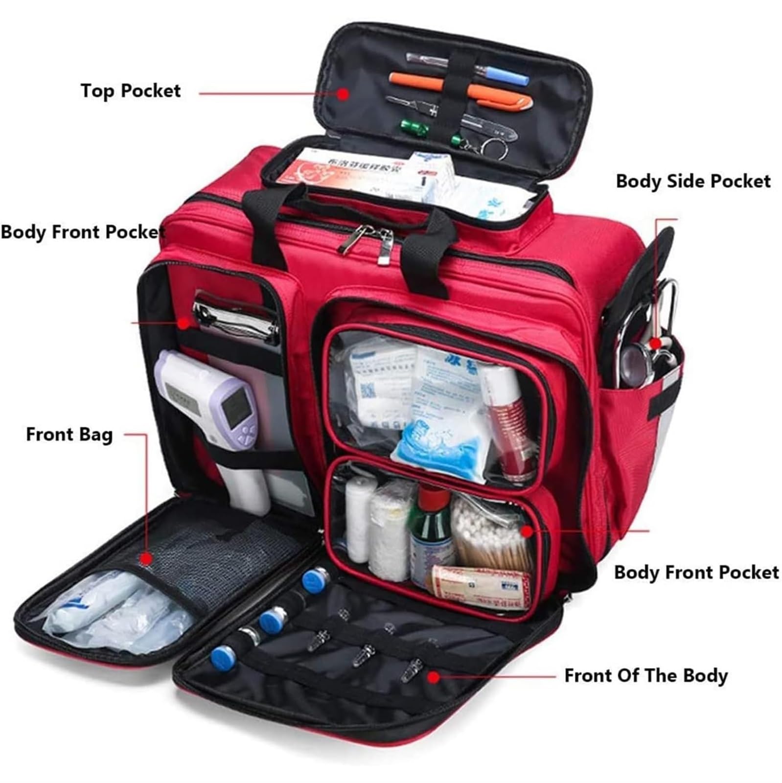 Bolsa de primeros auxilios EMT, EMS, policía, bomberos, paramédicos, bolsa de carrito médico con ruedas, gran capacidad, portátil, bolsa de primeros auxilios, bolsa impermeable y duradera para trauma