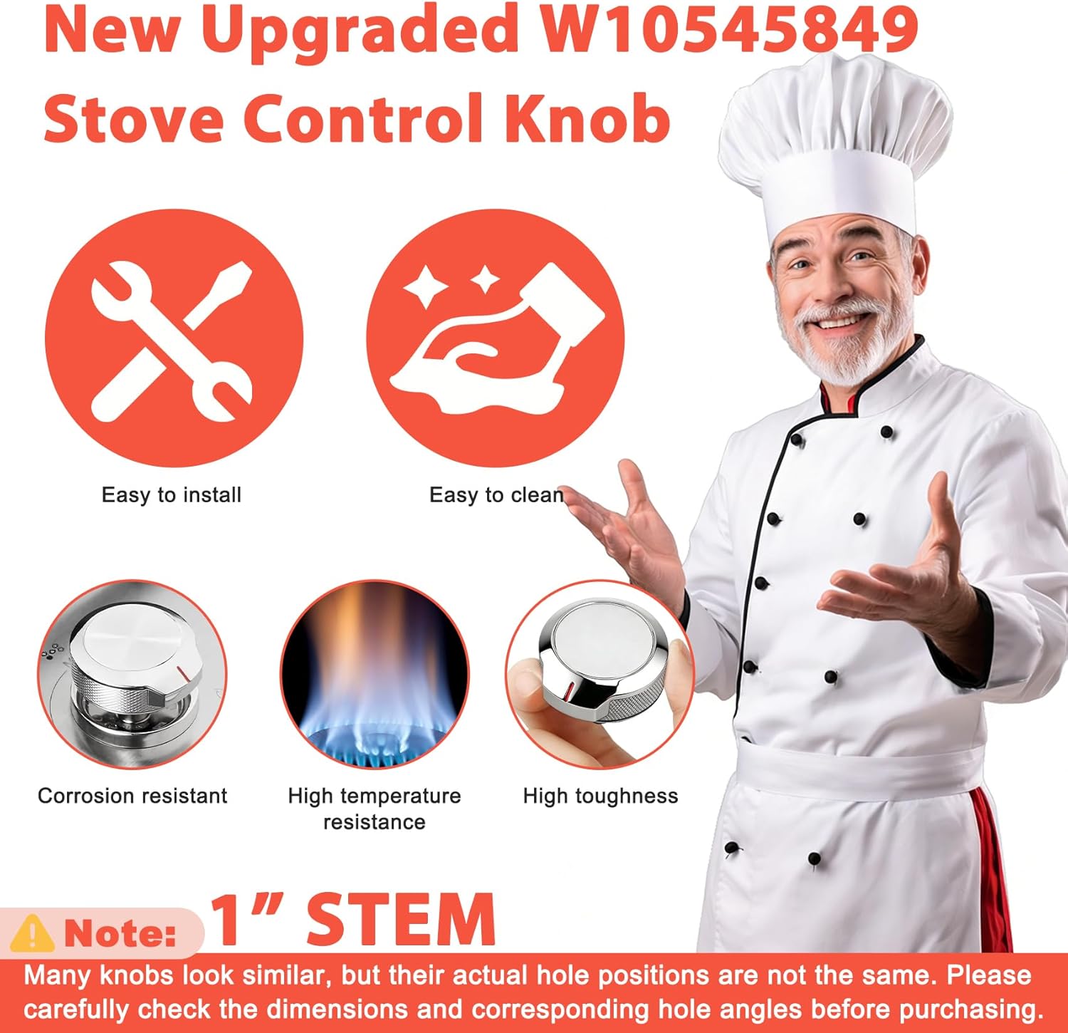 W11084158 W10884728 W10545849 Range Knobs (1” STEM) Compatible with Kitchen Aid. (OEM) WPW10545849 Knobs Replace W11084158 W10884728 for KCGS550ESS00 KCGS550ESS01 KCGS550ESS05 KCED600GBL00 etc. -5p