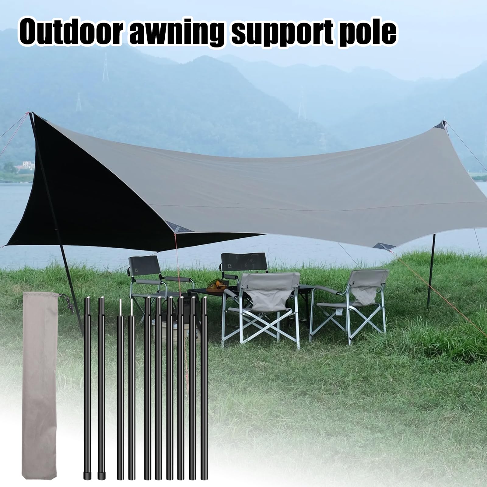 BORDEAG Zeltstangen, 2 Stück Zeltstange Teleskopstange, Höhenverstellbar 43-200 cm Sonnensegel Stange, Outdoor Camping Zeltstange Mit Aufbewahrungstasche Für Tarp, Zelt, Sonnensegel Oder Plane