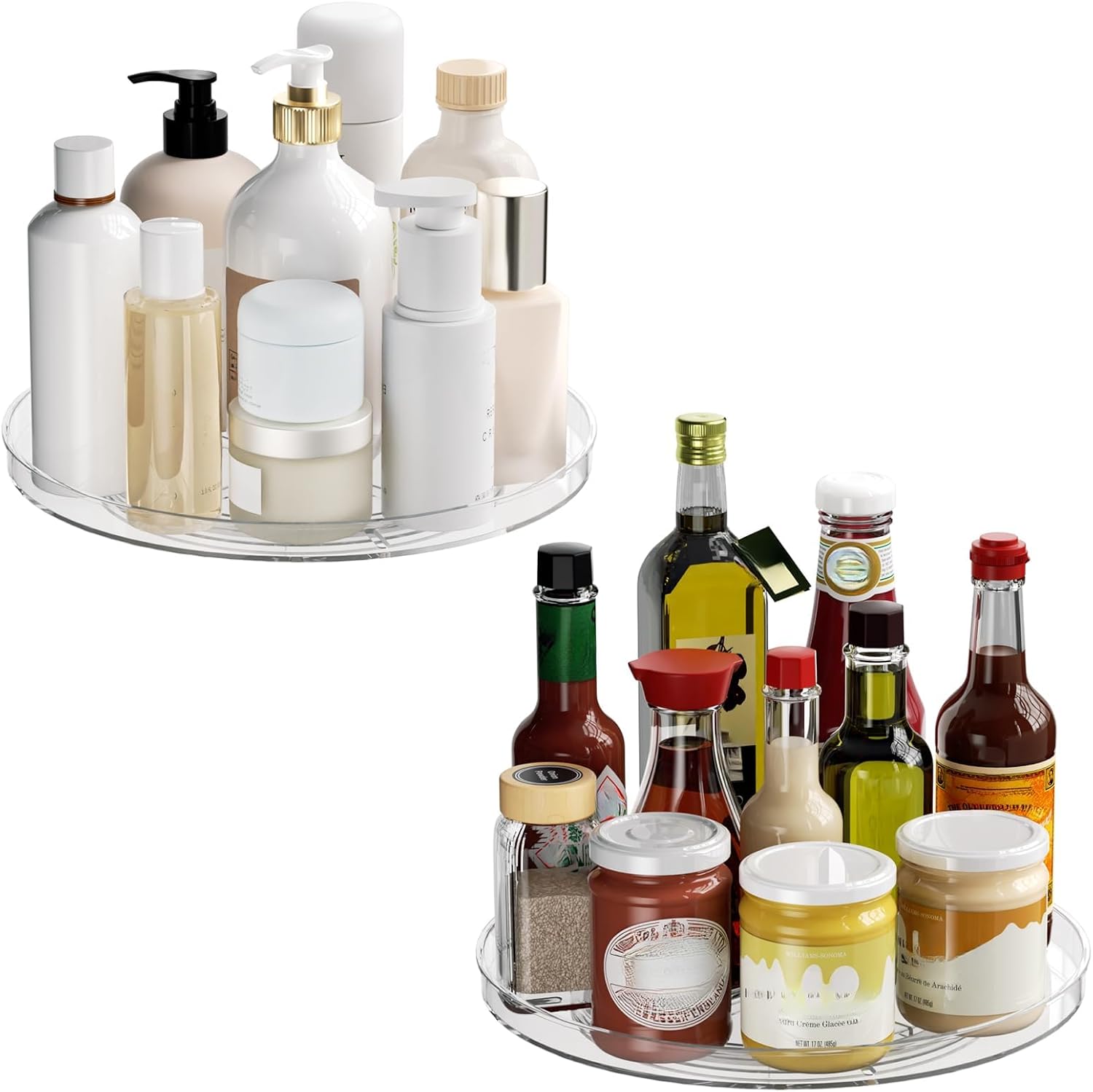 Lulltou 2-Pack 9 Inch Clear Lazy Susan Turntable - Rotating Non-Skid Organizer for Kitchen Cabinet, Fridge, Pantry, Bathroom Spice Rack Storage