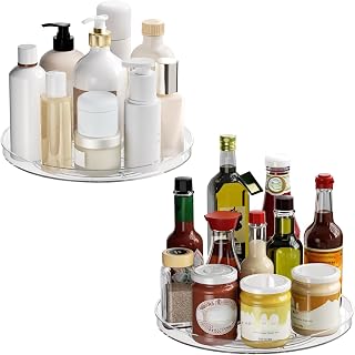 Lulltou 2-Pack 9 Inch Clear Lazy Susan Turntable - Rotating Non-Skid Organizer for Kitchen Cabinet, Fridge, Pantry, Bathroom Spice Rack Storage