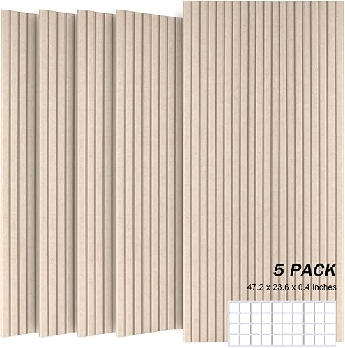 Paquete de 5 paneles acústicos grandes, paneles de espuma a prueba de sonido de 48 x 24 x 0.4 pulgadas para paredes, paneles de amortiguación de