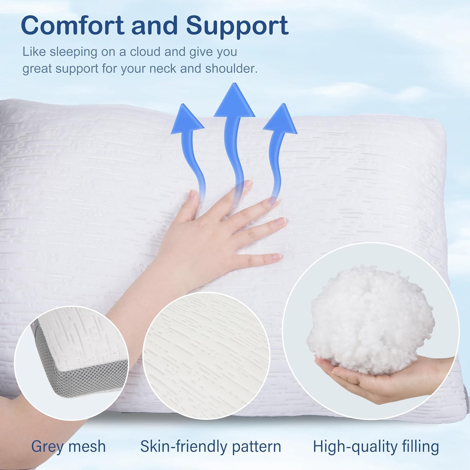 ACCURATEX Pillows Queen Size Set of 2, Rayon Derived from Bamboo Removable Cover, Shredded Memory Foam Pillow with Down Alternative Fill (Adjustable), Supportive Pillows for Side Back Sleepers - Image 4