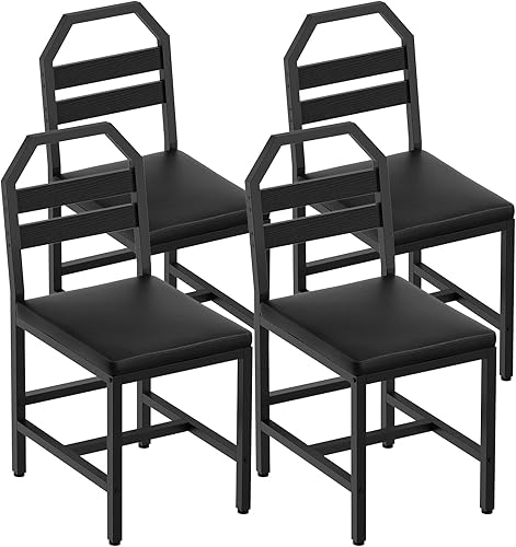 Sillas de comedor, sillas de cocina con soporte trasero, asiento tapizado y patas de metal, para cocina, sala de estar, color negro CY02L4BB