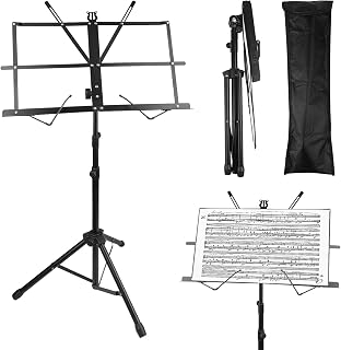 Notenständer & Tischständer 2 in 1, Music Stand Klappbar Stabil, Notenpult, Notenhalter aus Metall, Faltbares Metall-Stativ mit Tragetasche, für Kinder und Erwachsene, Schwarz