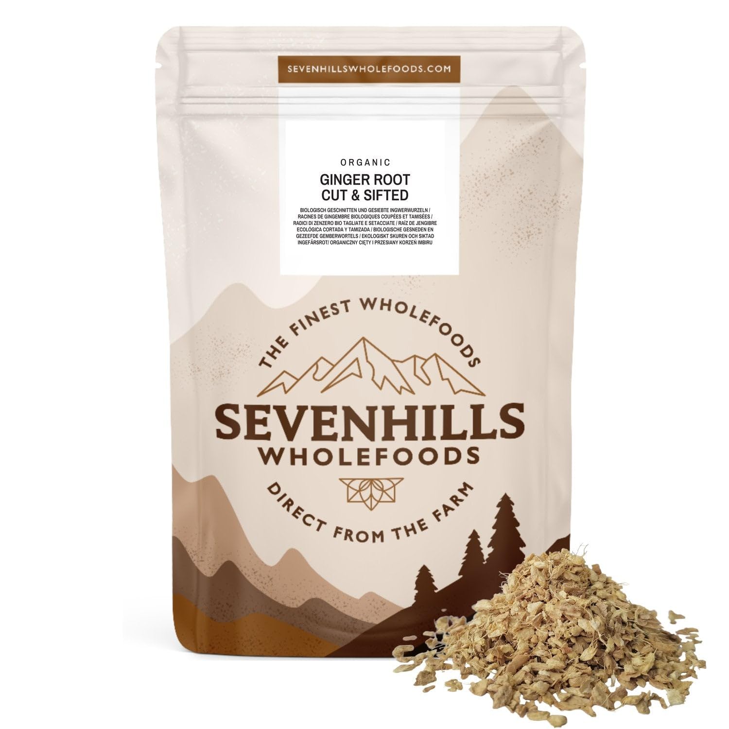Sevenhills Wholefoods Organic Ginger Root, Dried, Cut & Sifted for Tea Infusion & Food Ingredient 200gEU Organic