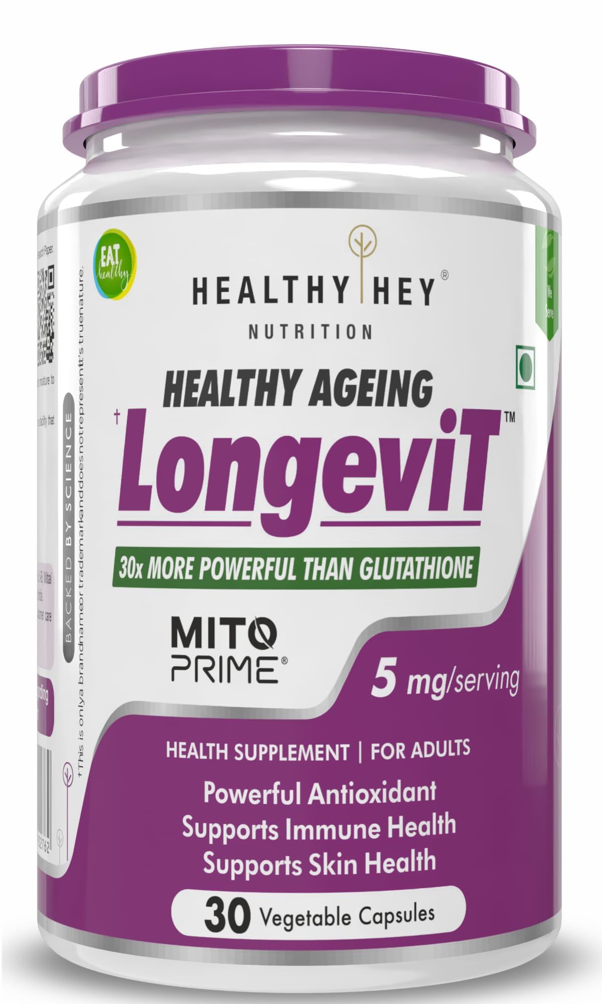 HealthyHey Nutrition LongeviT - MITOPRIME® - Support Skin Health - 30 Vegetable Capsules-image-1