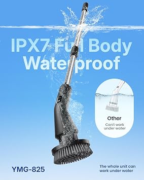 Leebein Electric Spin Scrubber, Cordless Cleaning Brush for Bathroom Shower Tub, IPX7 Waterproof Power Scrubber with 7 Brush Heads, Extendable Long Handle and 2 Speeds Scrubber for Bathtub Floor