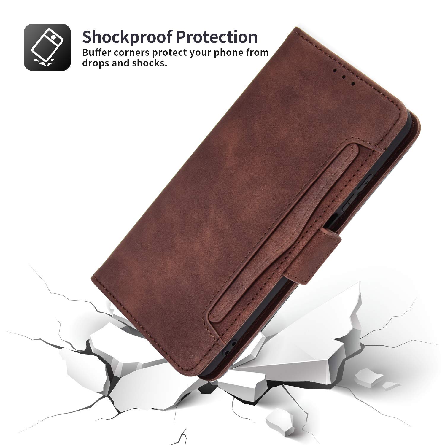 NEINEI Custodia Portafoglio Per Motorola Moto G30/G10, In Pelle PU Con Slot Carte E Supporto, Chiusura Magnetica, Marrone