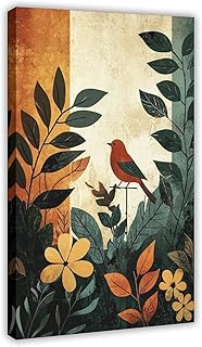 Vintage Modern Abstract Flora And Fauna Wall Art, Geometric And Organic Shapes Poster, Warm Earth Tone Home Decor Poster Canvas Artwork Prints Rustic Farmhouse Decorations for Living Room Bathroom Bed