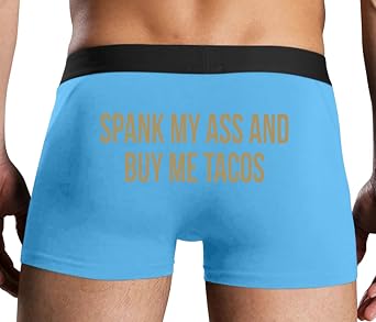 Knaughty Knickers Spank My Ass And Buy Me Tacos - Flirty Fun Suggestive Blue Mens Boxer Brief Sexy Adult Design