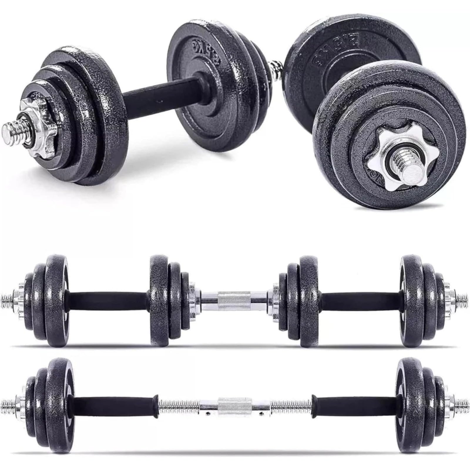 Adjustable Cast Iron Dumbbell Barbell Weight Set 15kg 20kg 30kg 50kg for Men & Women | Spinlock Chrome Bars | Home Gym Fitness Strength Training Equipment (Without Case, 20 kg) โ image 1