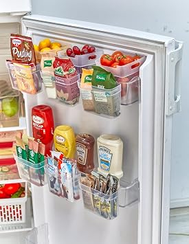 EYNEL Asılabilir Buzdolabı Kapak İçi Raf Organizeri, Çok Amaçlı Mini Kutu Seti Askılı Kap (4, Şeffaf)