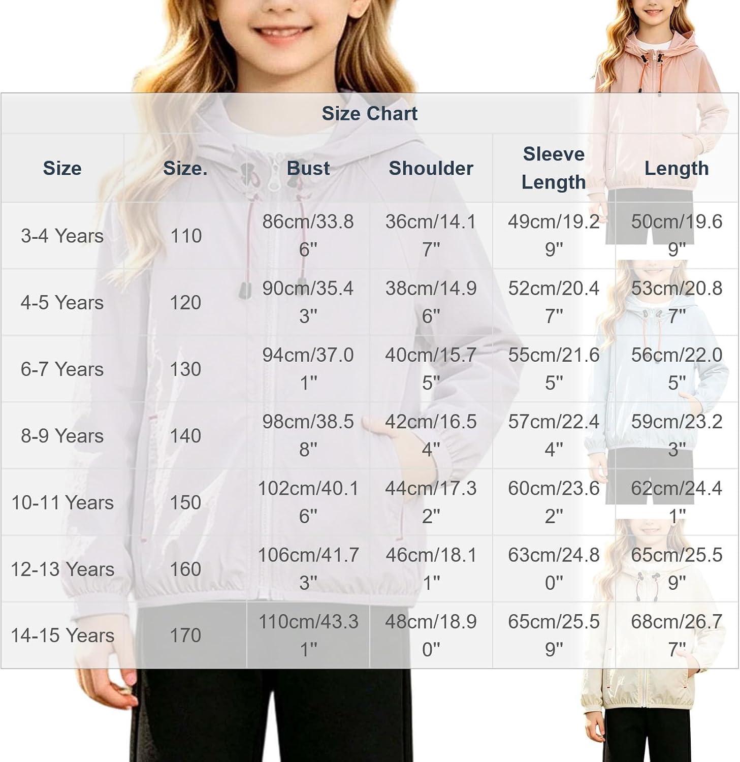 Kids Zip-Up Hoodie Girls UPF50+ Sun Protection Jacket Hooded Cooling Shirt for Girl 2026 Fashion Clothes