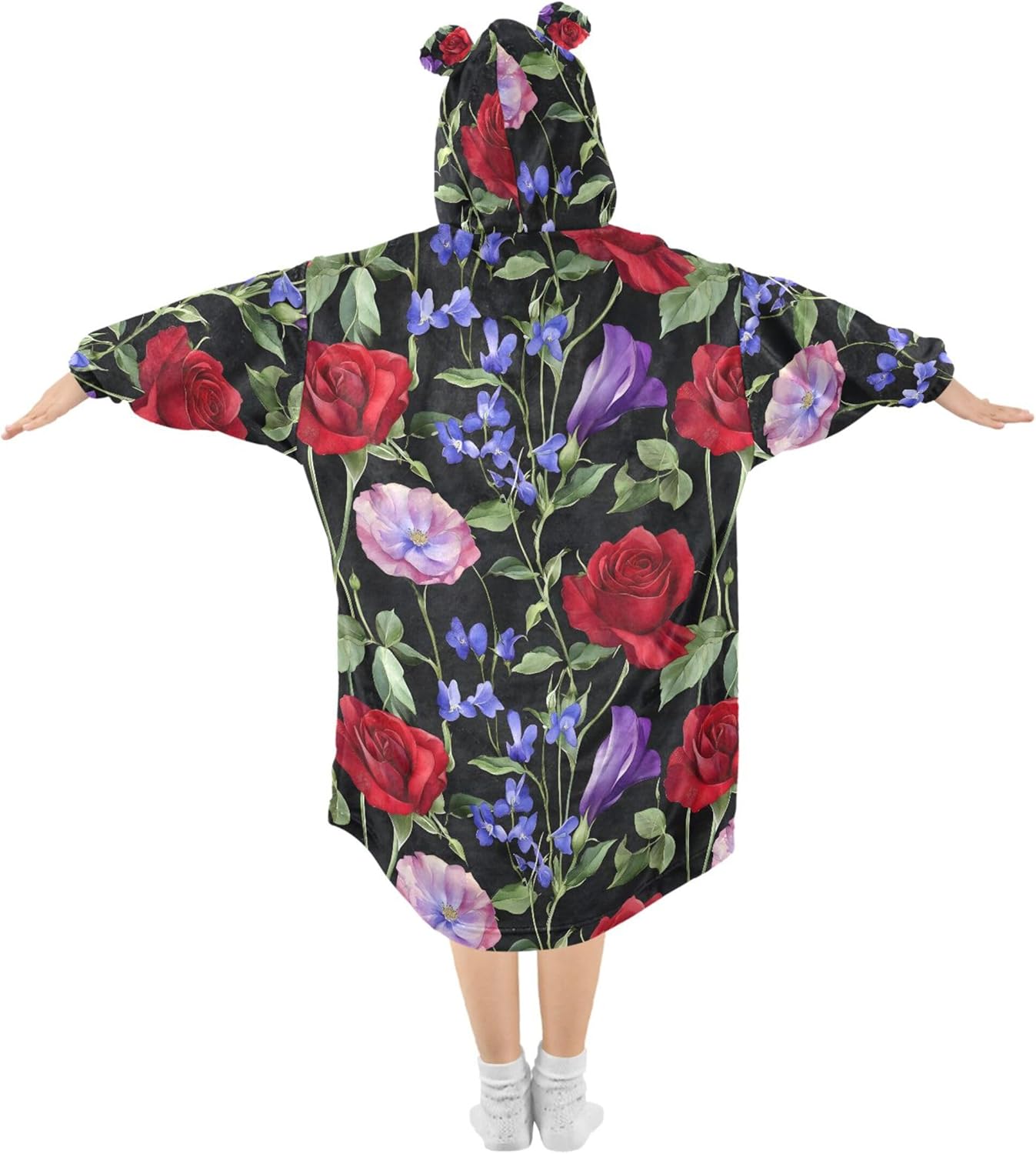 Rose Flowers Kids Wearable Blanket Hoodie with Pocket and Sleeves for Toddlers, Cute Hoodies Girls Boys B0403704