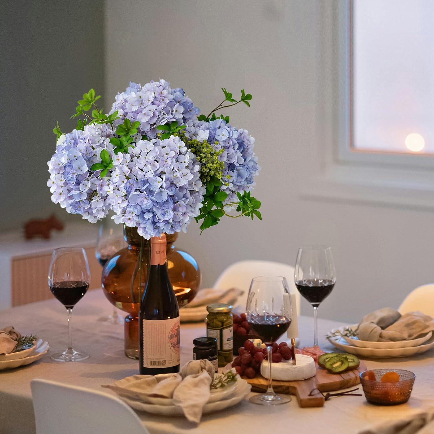 3PCS Purple Hydrangea Artificial Flowers 25.6" Large Fake Hydrangeas Flowers with Stems Faux Silk Bouquet for Indoor Home Decor Table Wedding Party Floral Outdoor Centerpieces - Image 4