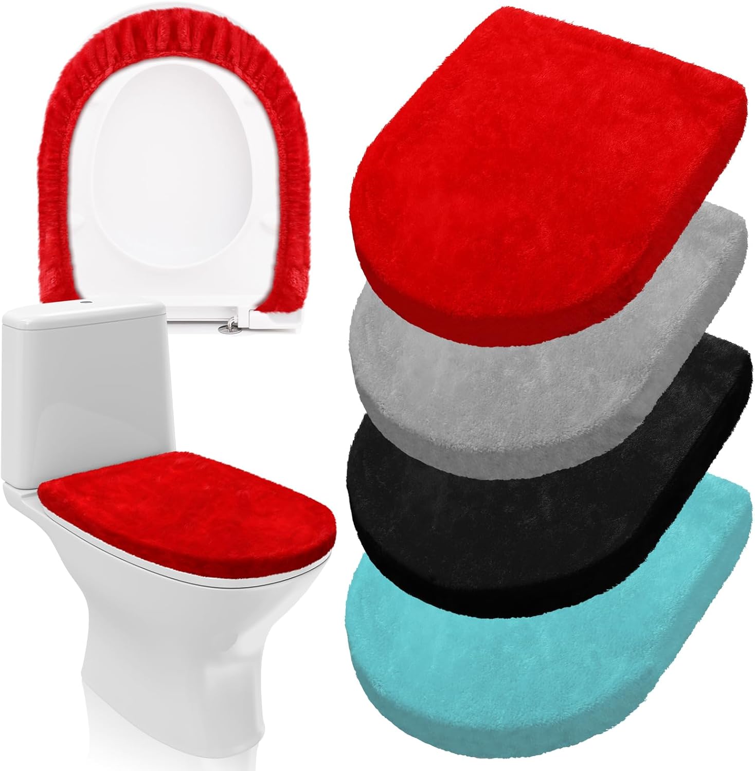 Preboun 4 Pcs Toilet Lid Cover for Bathroom Velvet Toilet