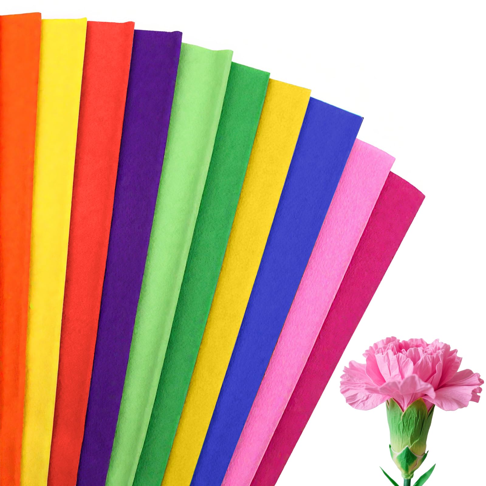 Crepe Paper, 20pcs 10 Colors,50×10cm, Rainbow Crepe Papers