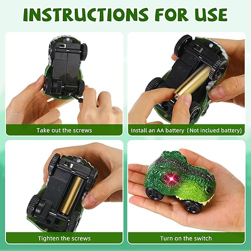 Miniatura 5 de Skylety Paquete de 6 piezas de repuesto de pista de carreras de dinosaurios con luces LED, funciona con pilas, accesorios de autos de dinosaurio que