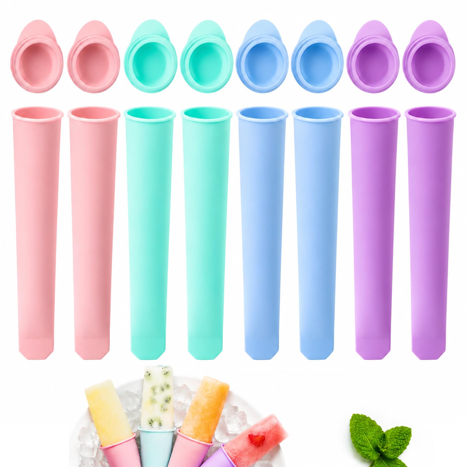 Ice Lolly Moulds,8 x Silicone Ice Cream Moulds,BPA Free Popsicle Mould,Durable & Reusable Ice Lolly Pop Mould,Popsicle Ice Lolly Maker with Lids,for DIY Popsicles,Yogurt Sticks Juice Fruit Smoothies