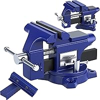 SEDY Heavy Duty 4.5 Inch Bench Vise: Swivel Base, Multi-Jaw Clamp for Woodworking, Welding, Drill Press with Magnetic Jaw Pads