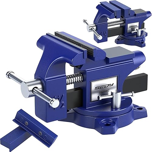 Heavy Duty Bench Vise 4.5 Inch: Table Clamp Woodworking Vice Press Drill Tools Workbench Wood Metal Pipe Work Shop Block Swivel Slide Cross Welding Machine Kit Milling Grip Precision Magnetic Jaw Pad