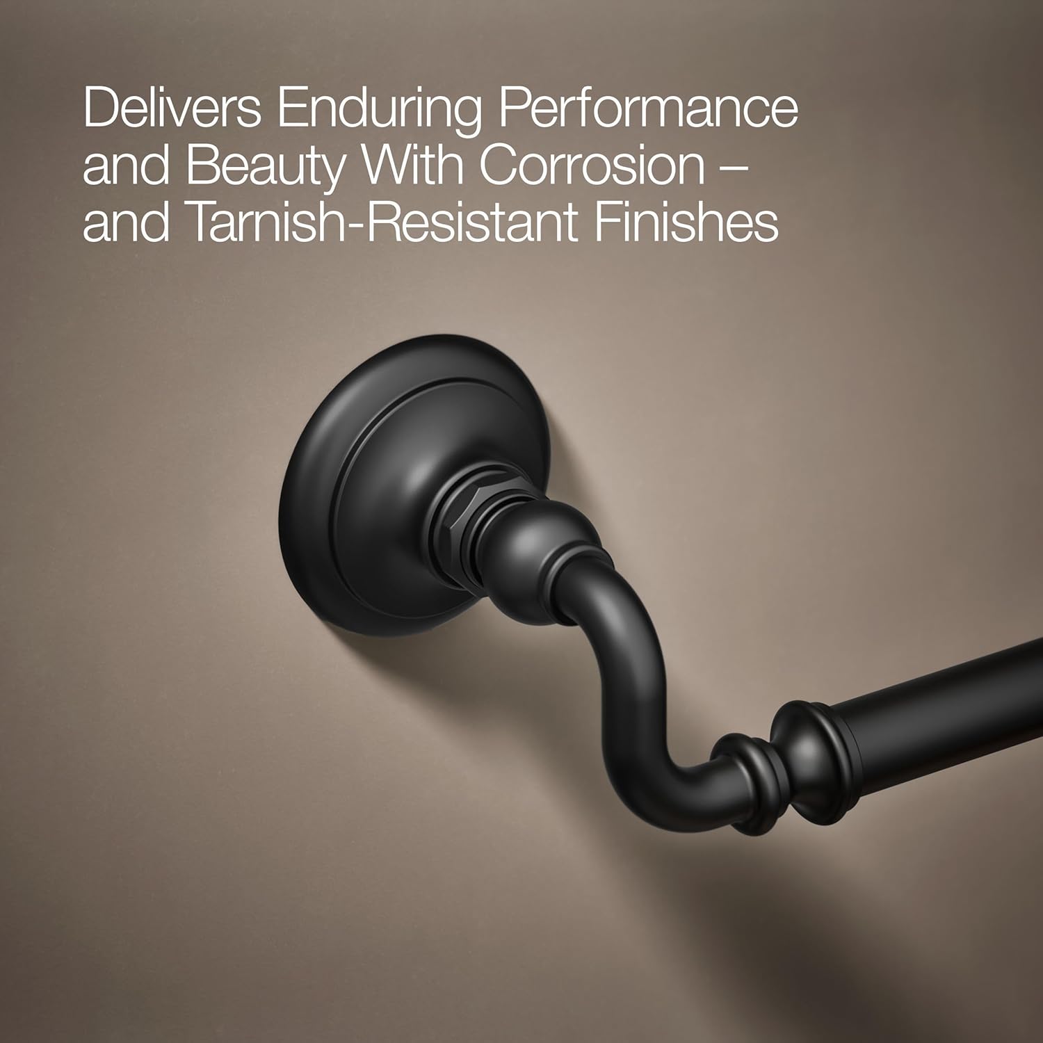 Close-up of the Matte Black finish on the Kohler Artifacts towel bar