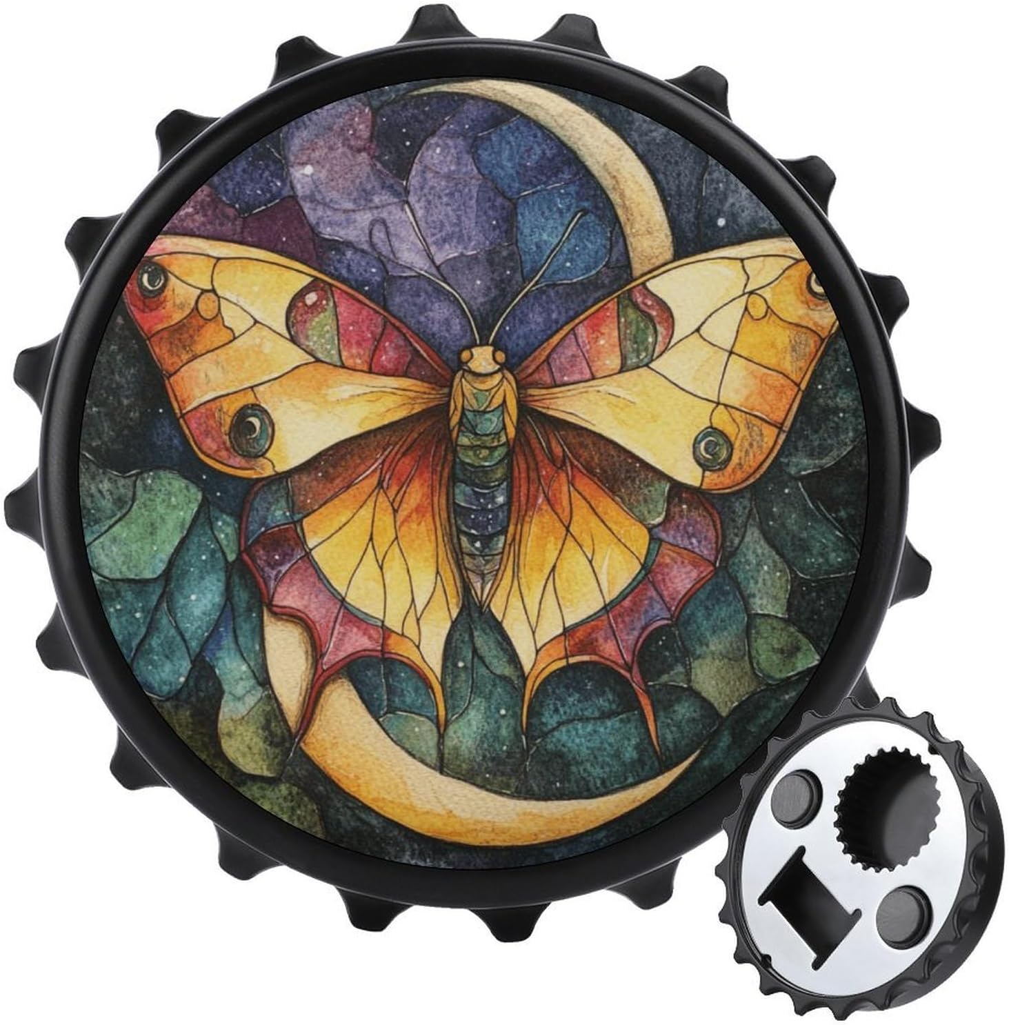 Lunar Moth Fridge Magnets - Bottle Cap Catcher - Magnetic Bottle Opener for Dessert Shop Bartender - Gifts for Him - Outdoor BBQ Accessories - Pet Owner Ornament (Colorful Butterfly Decor)