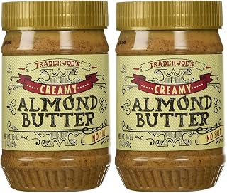 Trader Joe's Creamy Almond Butter No Salt 16oz Jars - 2 Pack | Smooth Unsalted Spread for Healthy Eating