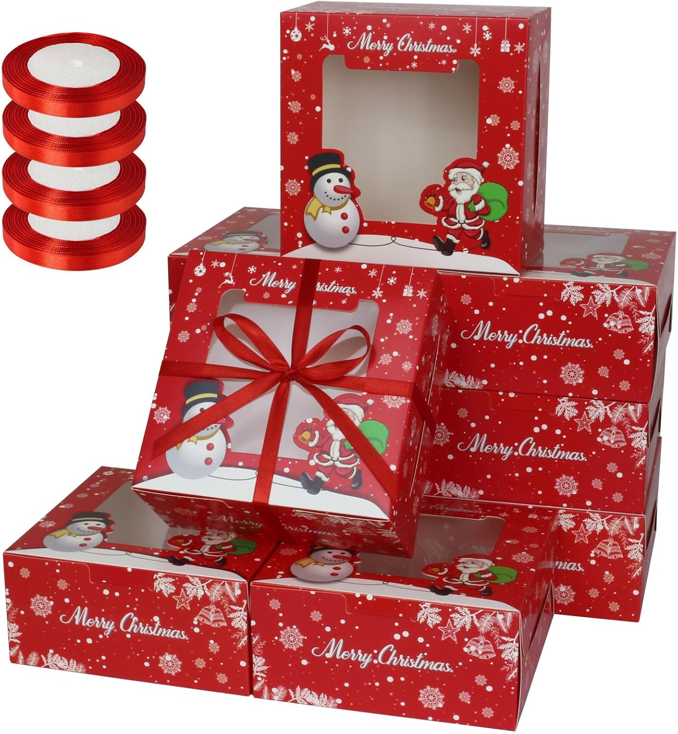 Ybaoo 65PCS Christmas Cookie Boxes with Window 6.29x6.29x2.95 Inches Bakery Boxes