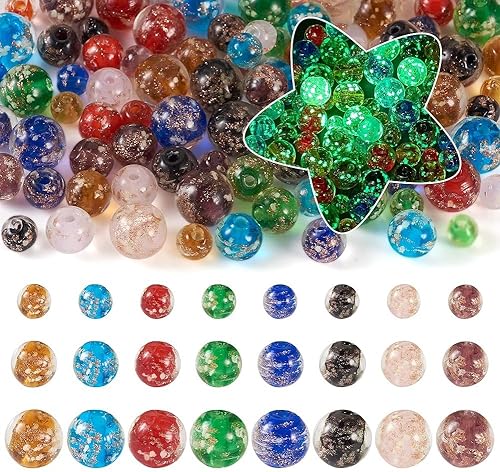 96 cuentas de cristal luminosas que brillan en la oscuridad, cuentas de arena dorada de 0.236 in, 0.315 in, 0.394 in, espaciadores redondos para