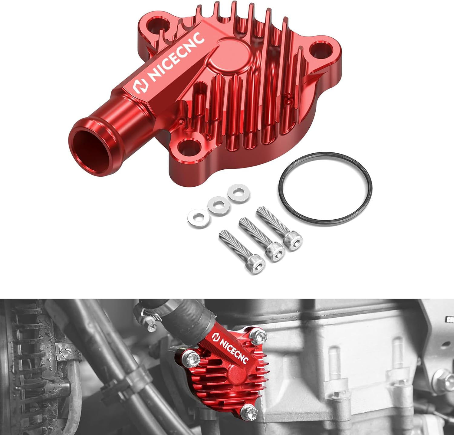 NICECNC Motorcycle Aluminum Thermostat Cover Compatible with Honda TRX450R 2010-2014, TRX450ER Electric Start 2006-2009, 2011-2014 - Thermostat Housing, Replacement for 19321-HP1-670
