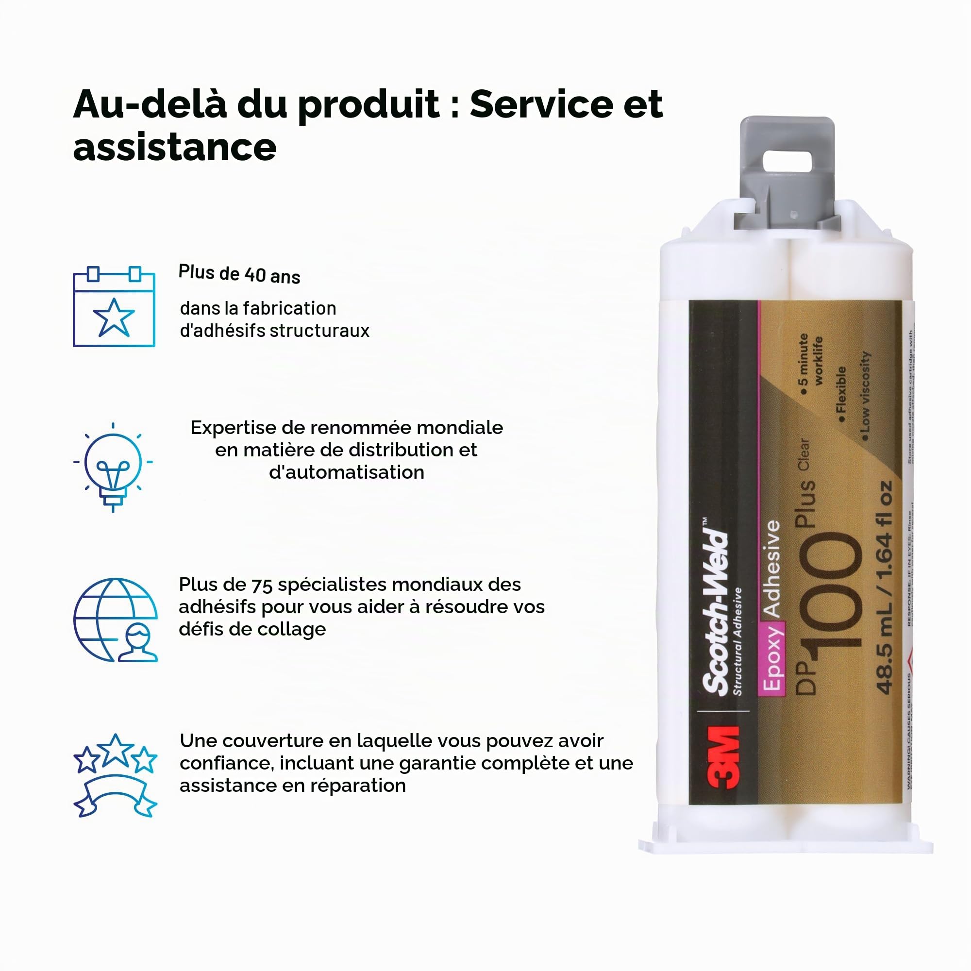 3M Scotch-Weld 08976 Adhésif époxy, plus 47,9 g, applicateur nécessaire, DP100Plus, transparent