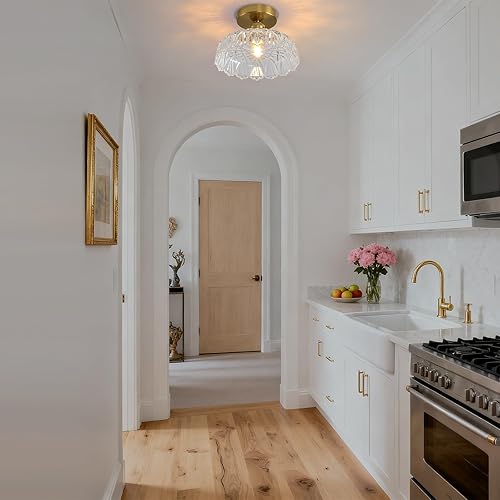 Miniatura 7 de Lámpara de techo semiempotrada de mediados de siglo, moderna pantalla de vidrio translúcido floral, accesorios de iluminación cerca del techo para