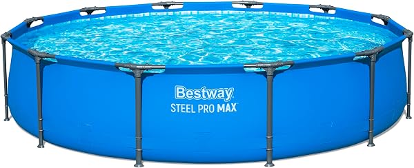 Bestway Steel Pro Round Frame Swimming Pool 12 ft with Filter Pump, 366 x 76 cm Above Ground Pool, Tri Tech Durable Liner, Rust Resistant Steel Frame, Easy Setup Garden Pool - Blue - 1