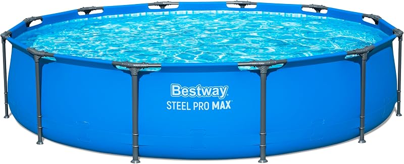 Bestway Steel Pro Round Frame Swimming Pool 12 ft with Filter Pump, 366 x 76 cm Above Ground Pool, Tri Tech Durable Liner, Rust Resistant Steel Frame, Easy Setup Garden Pool - Blue