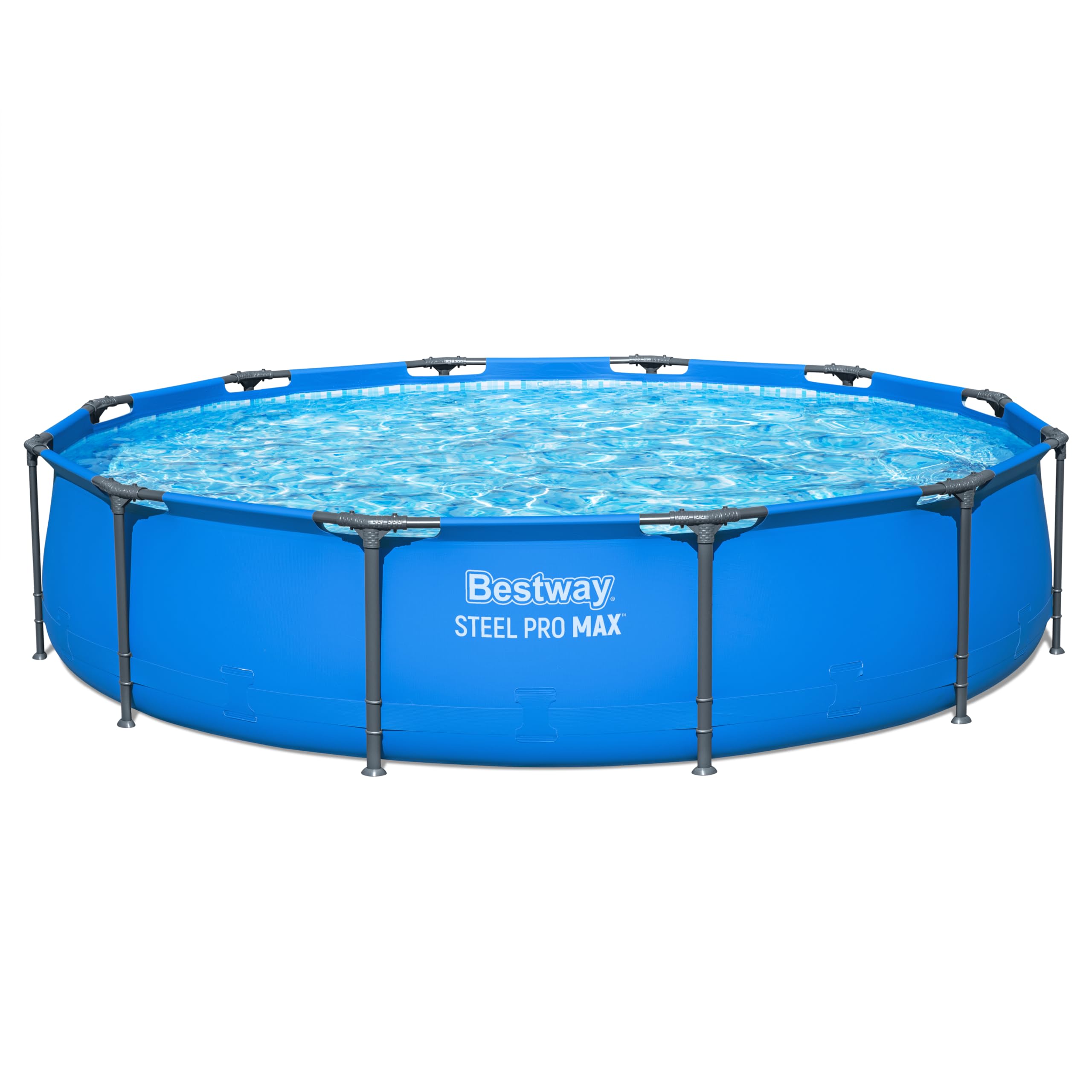 Bestway Steel Pro Round Frame Swimming Pool 12 ft with Filter Pump, 366 x 76 cm Above Ground Pool, Tri Tech Durable Liner, Rust Resistant Steel Frame, Easy Setup Garden Pool - Blue