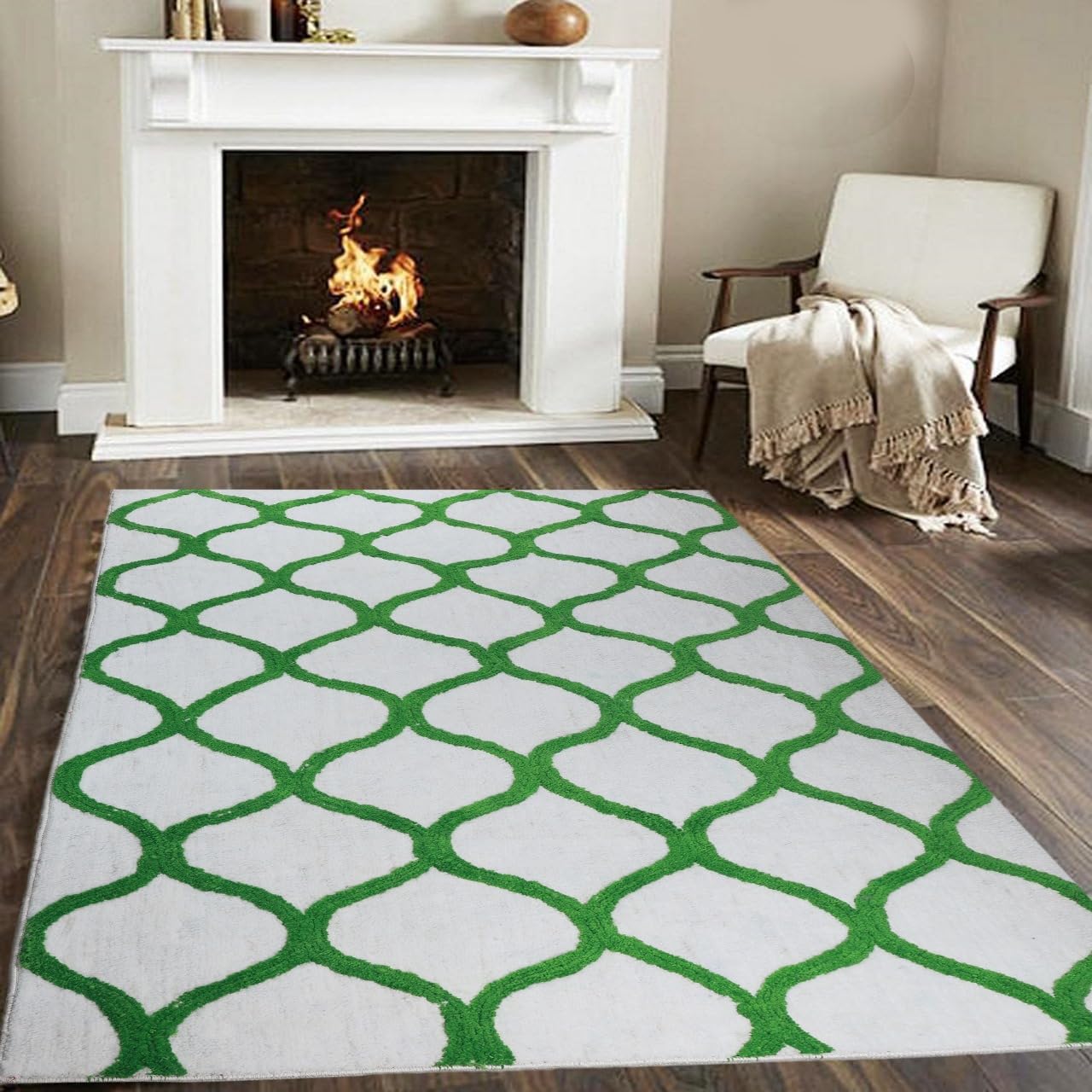 RJS Glorious Super Soft Microfiber Abstract Moroccan Designer Anti Slip Door Mats for Home/Bathroom/Bedroom/Kitchen/Floor Mat (4 x 6, White Green 1)