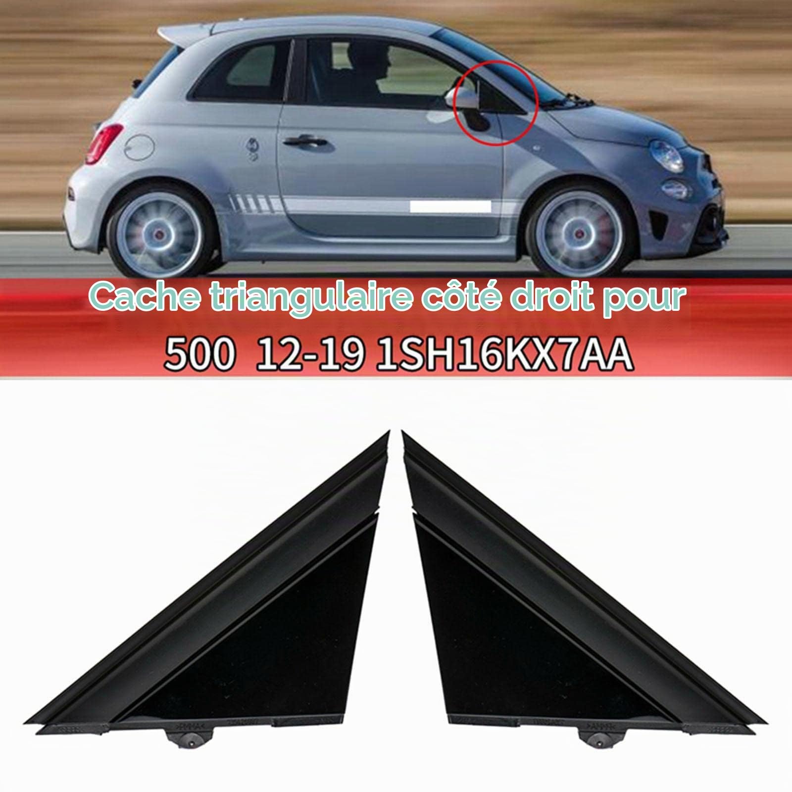 2 pièces couvertures de Drapeau de rétroviseur de Porte de Voiture, Accessoires moulures décoratives Gauche et Droite pour Fiat 500 2012-2019, Noir Brillant