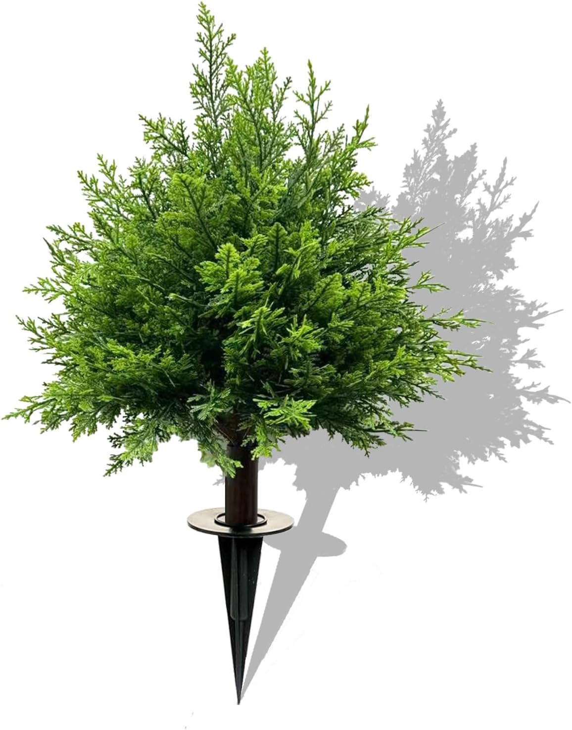 24 Inch Artificial Cypress Topiary Trees 2 Pack-Realistic Faux Boxwood Shrubs with Plastic Ground Stakes, Outdoor Garden Decor for Patio, Yard, Porch, Low Maintenance Landscape Design (1PC)